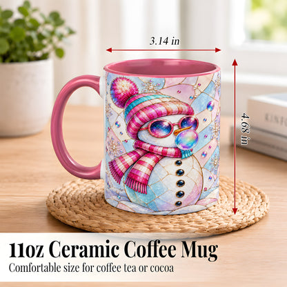 #pl[11oz|Pink] Colorful Snowman Coffee Mug, Pastel Winter Mug, Ceramic Cup