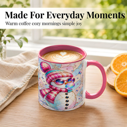 #pl[11oz|Pink] Colorful Snowman Coffee Mug, Pastel Winter Mug, Ceramic Cup