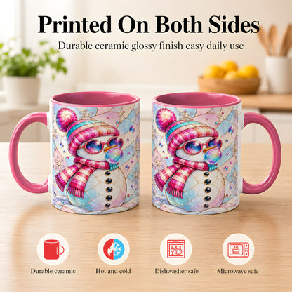 #pl[11oz|Pink] Colorful Snowman Coffee Mug, Pastel Winter Mug, Ceramic Cup