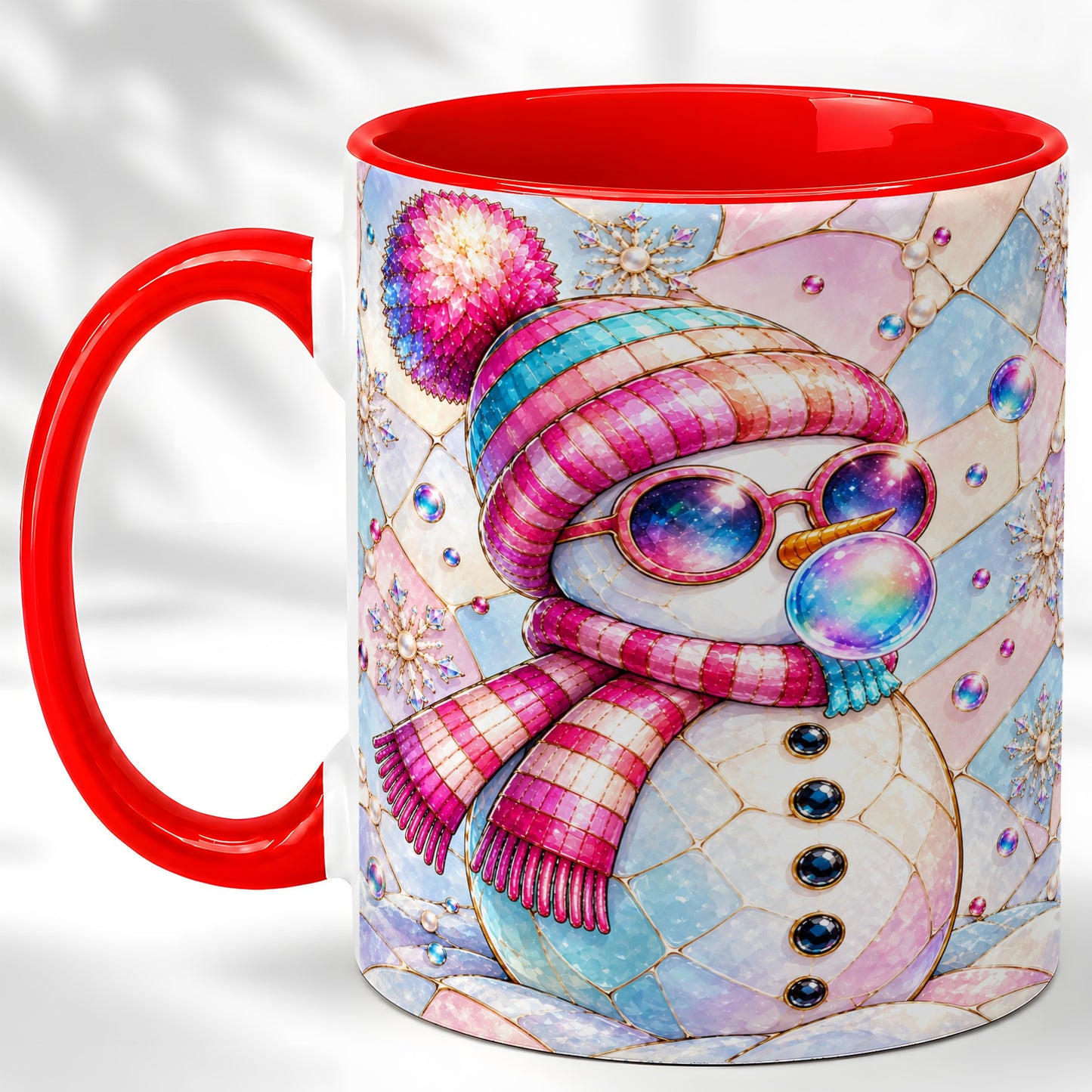 Colorful Snowman Coffee Mug, Pastel Winter Mug, Ceramic Cup