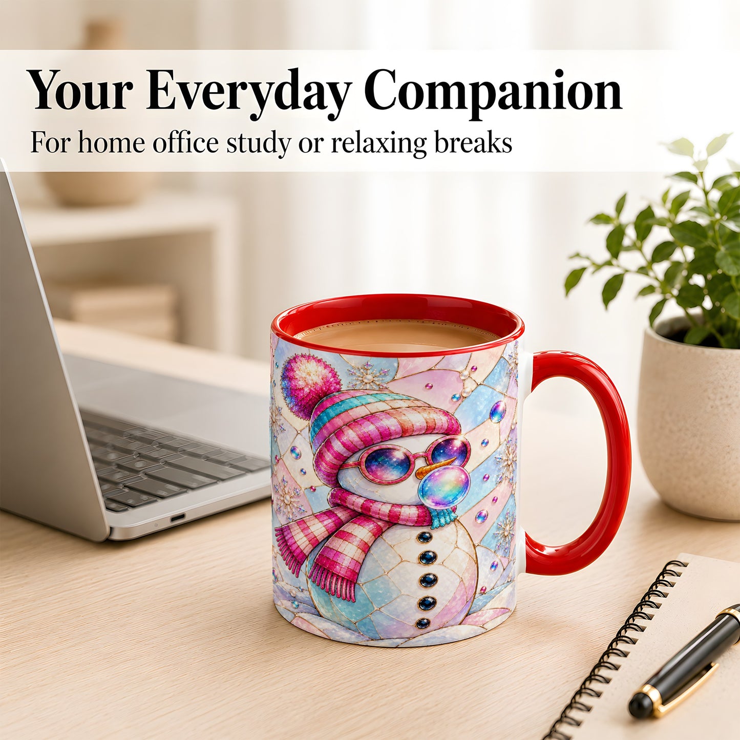 #pl[11oz|Red] Colorful Snowman Coffee Mug, Pastel Winter Mug, Ceramic Cup
