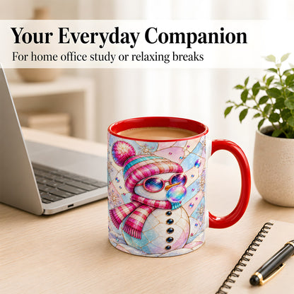 #pl[11oz|Red] Colorful Snowman Coffee Mug, Pastel Winter Mug, Ceramic Cup