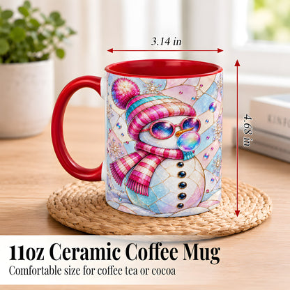 #pl[11oz|Red] Colorful Snowman Coffee Mug, Pastel Winter Mug, Ceramic Cup