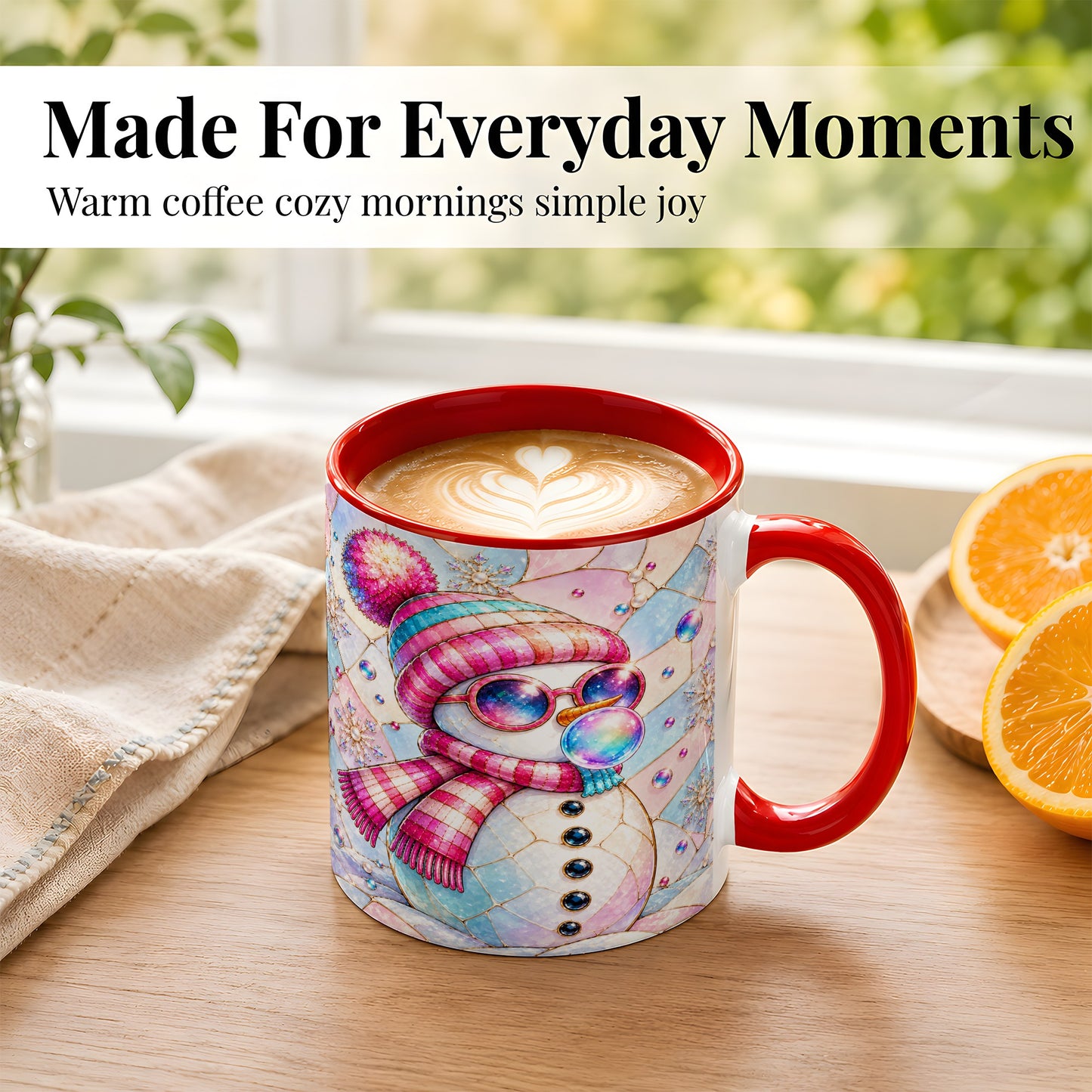 #pl[11oz|Red] Colorful Snowman Coffee Mug, Pastel Winter Mug, Ceramic Cup