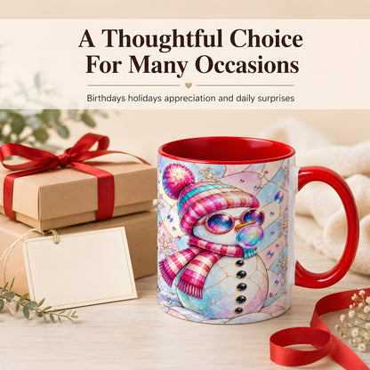 #pl[11oz|Red] Colorful Snowman Coffee Mug, Pastel Winter Mug, Ceramic Cup