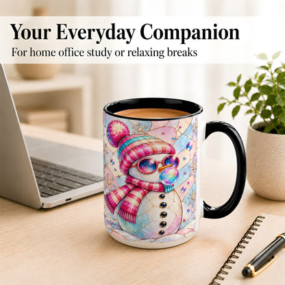 #pl[15oz|Black] Colorful Snowman Coffee Mug, Pastel Winter Mug, Ceramic Cup