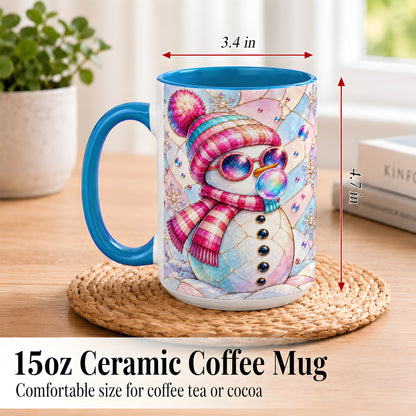 #pl[15oz|Blue] Colorful Snowman Coffee Mug, Pastel Winter Mug, Ceramic Cup