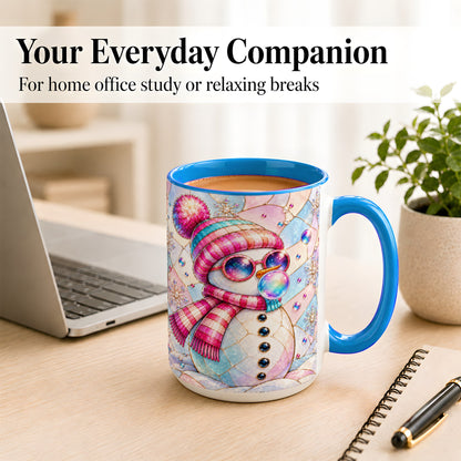 #pl[15oz|Blue] Colorful Snowman Coffee Mug, Pastel Winter Mug, Ceramic Cup