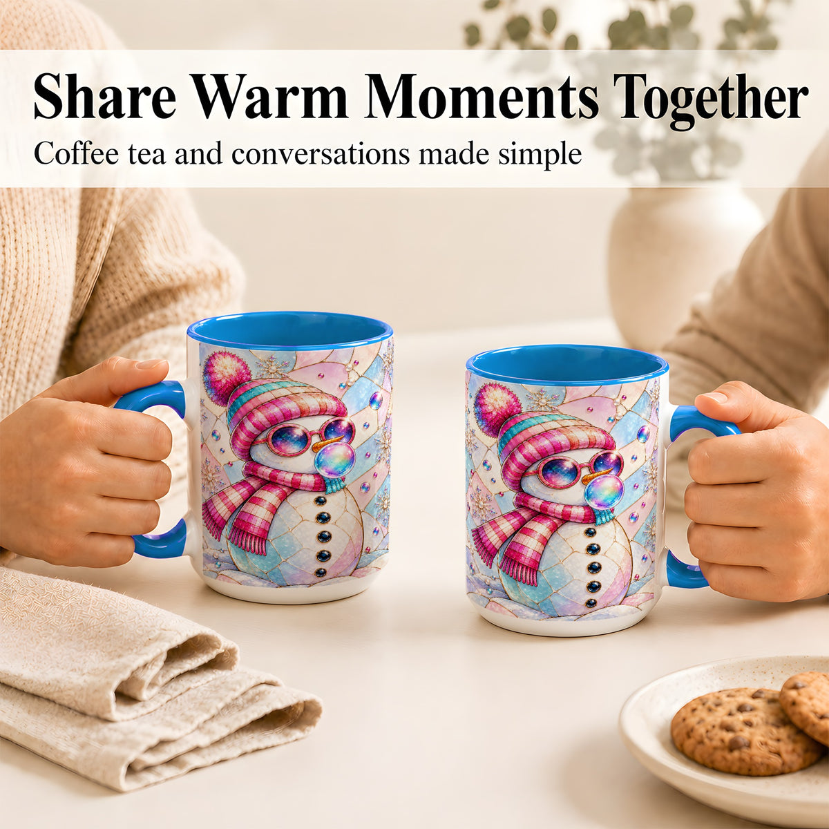 #pl[15oz|Blue] Colorful Snowman Coffee Mug, Pastel Winter Mug, Ceramic Cup