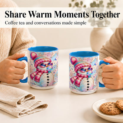 #pl[15oz|Blue] Colorful Snowman Coffee Mug, Pastel Winter Mug, Ceramic Cup