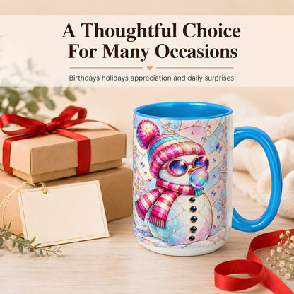 #pl[15oz|Blue] Colorful Snowman Coffee Mug, Pastel Winter Mug, Ceramic Cup