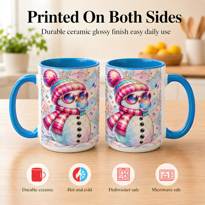 #pl[15oz|Blue] Colorful Snowman Coffee Mug, Pastel Winter Mug, Ceramic Cup