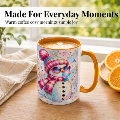 #pl[15oz|Orange] Colorful Snowman Coffee Mug, Pastel Winter Mug, Ceramic Cup