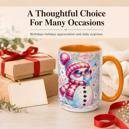 #pl[15oz|Orange] Colorful Snowman Coffee Mug, Pastel Winter Mug, Ceramic Cup