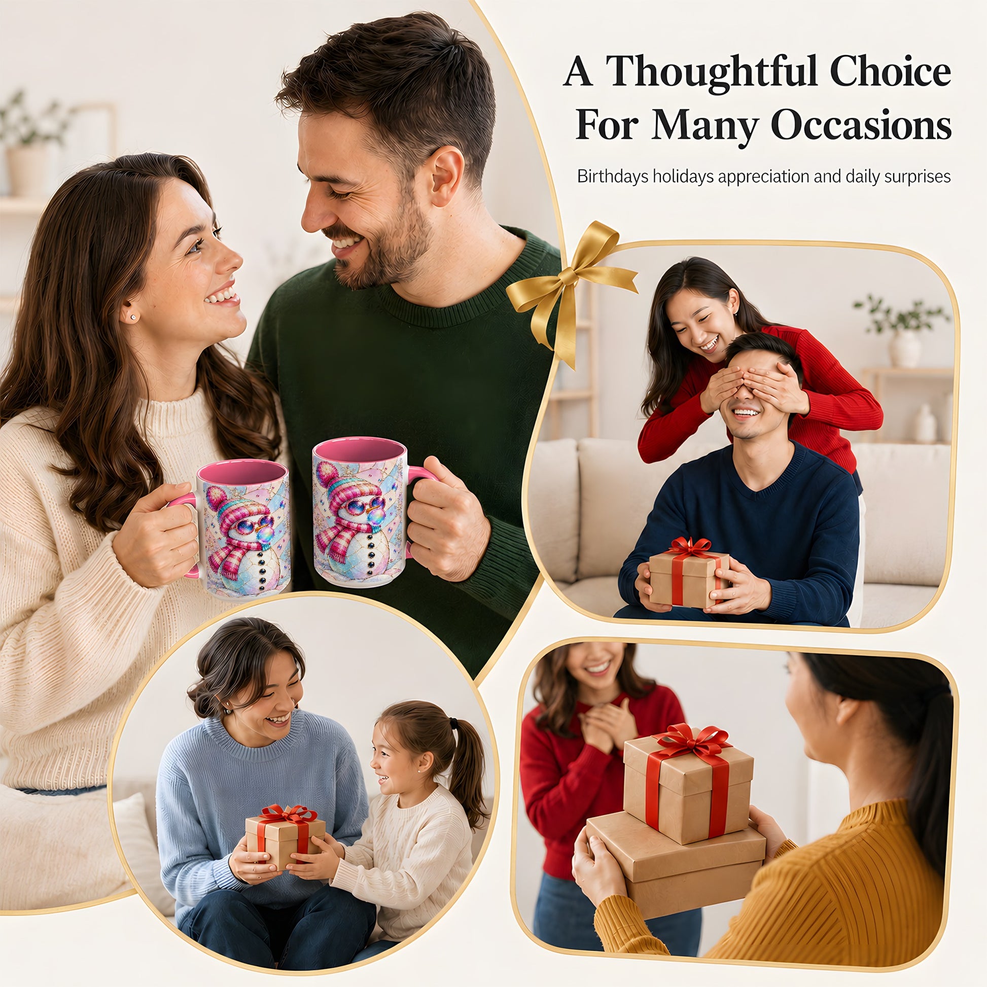 #pl[15oz|Pink] Colorful Snowman Coffee Mug, Pastel Winter Mug, Ceramic Cup