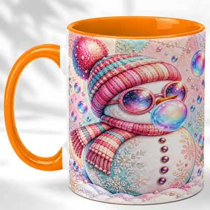 #pl[11oz|Orange] Pink Snowman Coffee Mug, Cozy Winter Snowman Mug, Ceramic Cup