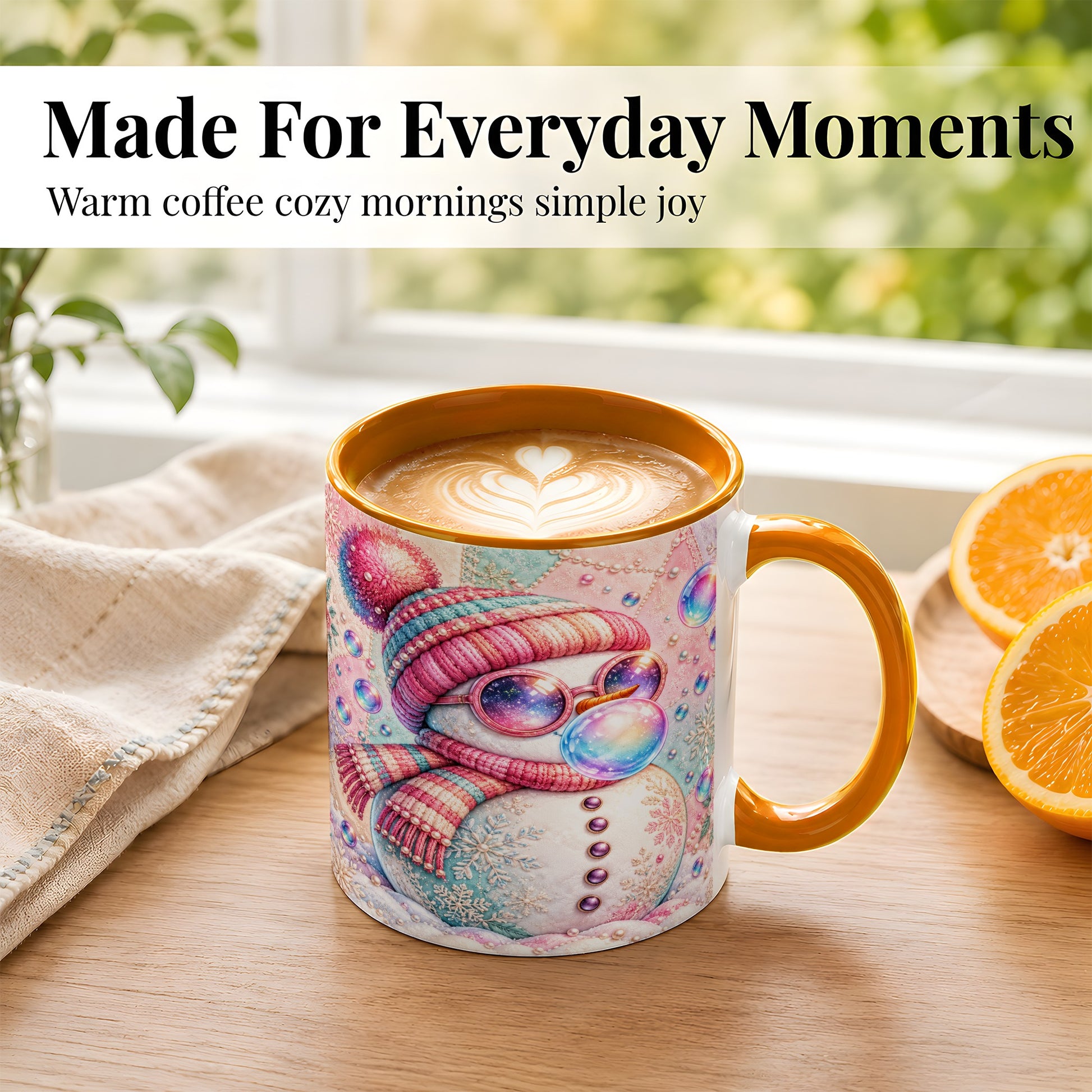 #pl[11oz|Orange] Pink Snowman Coffee Mug, Cozy Winter Snowman Mug, Ceramic Cup