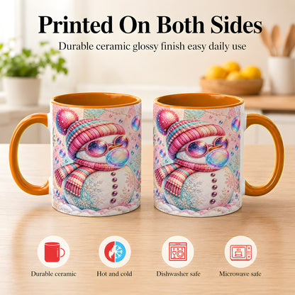 #pl[11oz|Orange] Pink Snowman Coffee Mug, Cozy Winter Snowman Mug, Ceramic Cup