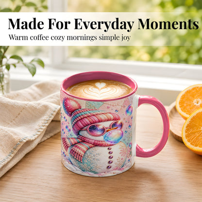 #pl[11oz|Pink] Pink Snowman Coffee Mug, Cozy Winter Snowman Mug, Ceramic Cup