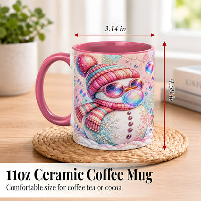 #pl[11oz|Pink] Pink Snowman Coffee Mug, Cozy Winter Snowman Mug, Ceramic Cup
