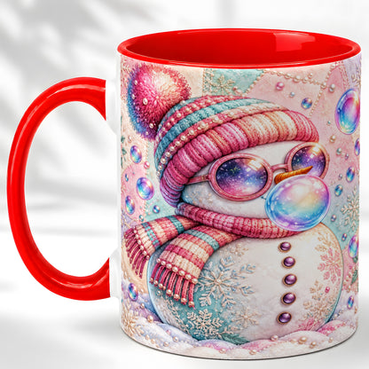 Pink Snowman Coffee Mug, Cozy Winter Snowman Mug, Ceramic Cup