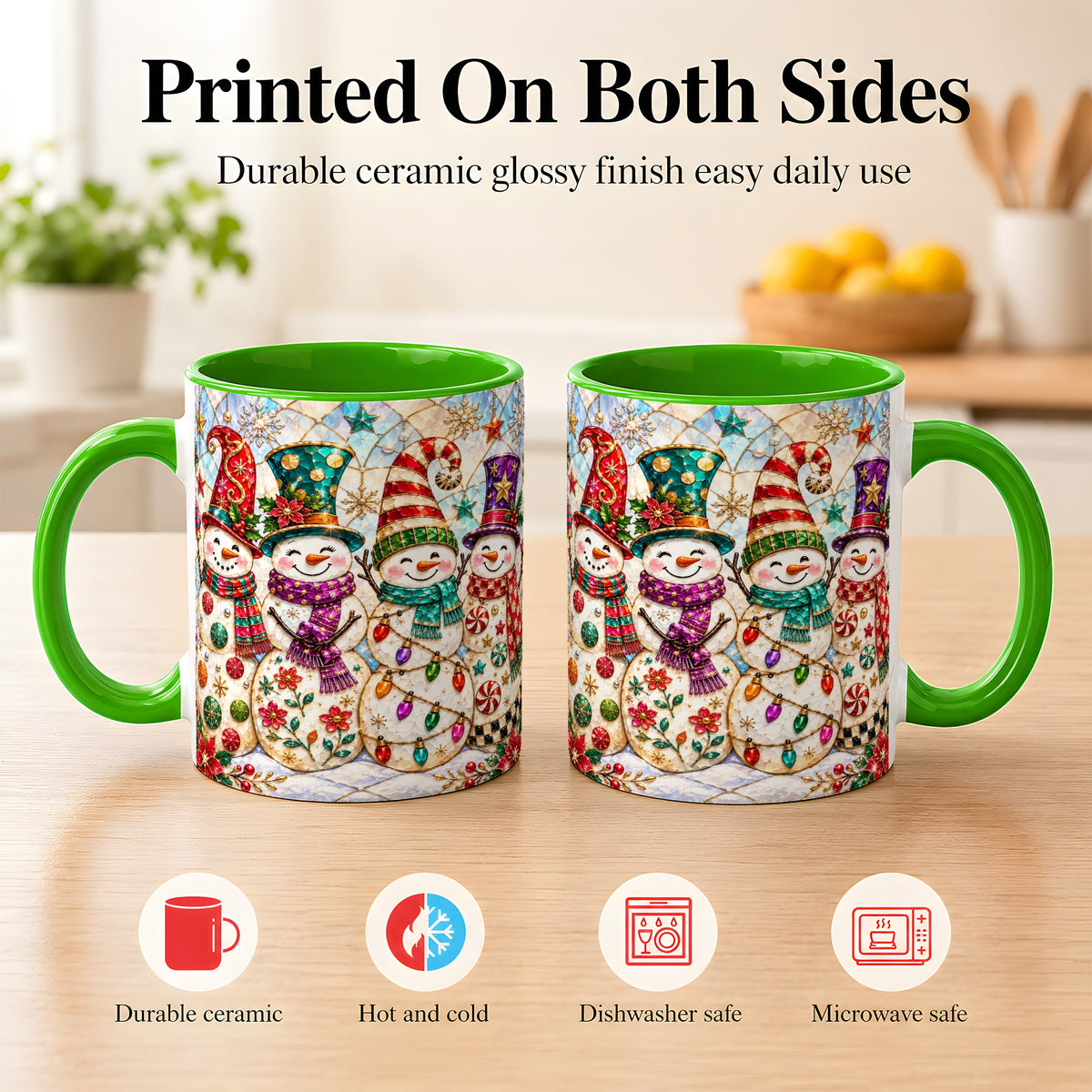 #pl[11oz|Green] Snowman Family Coffee Mug, Christmas Snowman Mug, Ceramic Cup