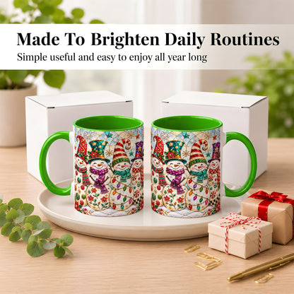 #pl[11oz|Green] Snowman Family Coffee Mug, Christmas Snowman Mug, Ceramic Cup