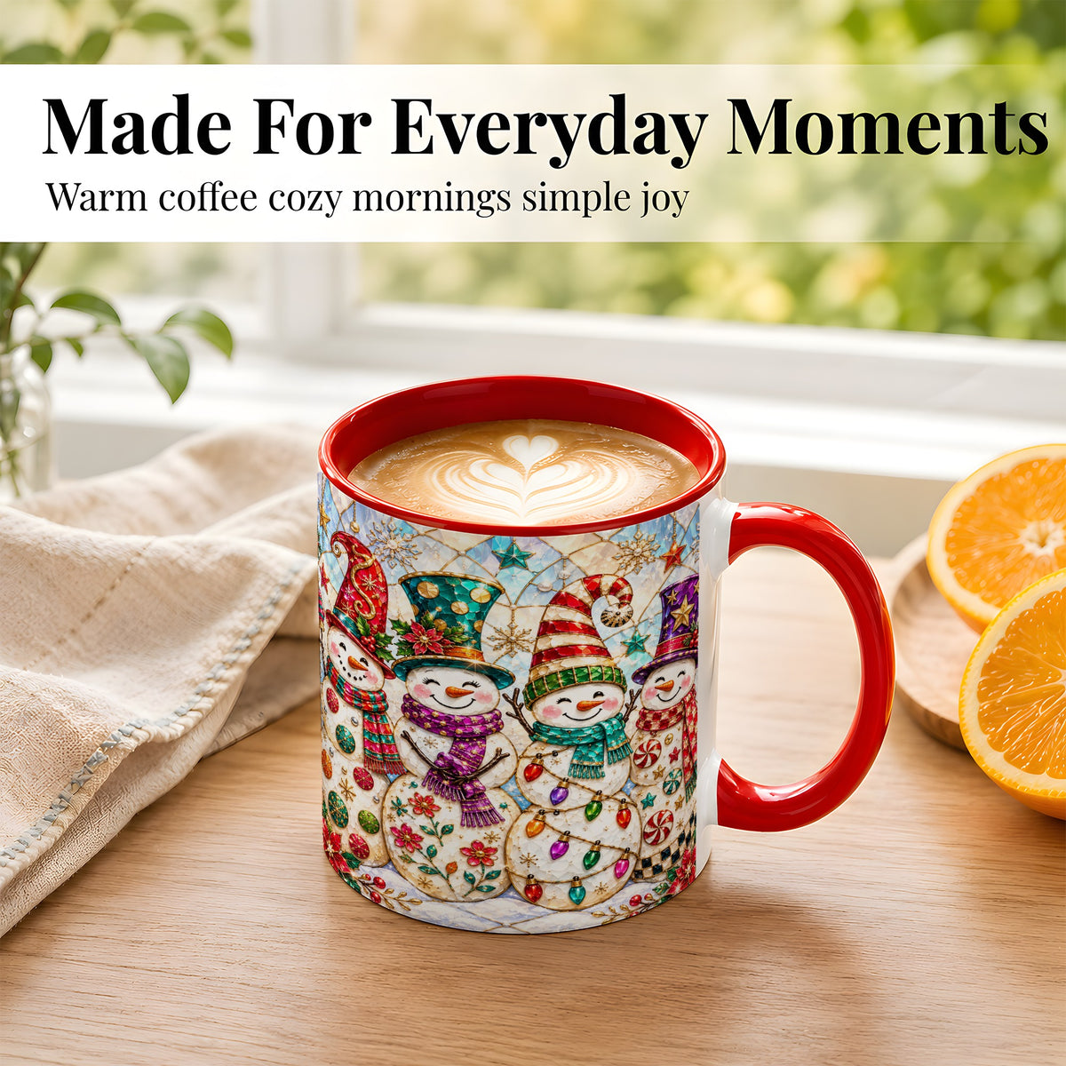 #pl[11oz|Red] Snowman Family Coffee Mug, Christmas Snowman Mug, Ceramic Cup