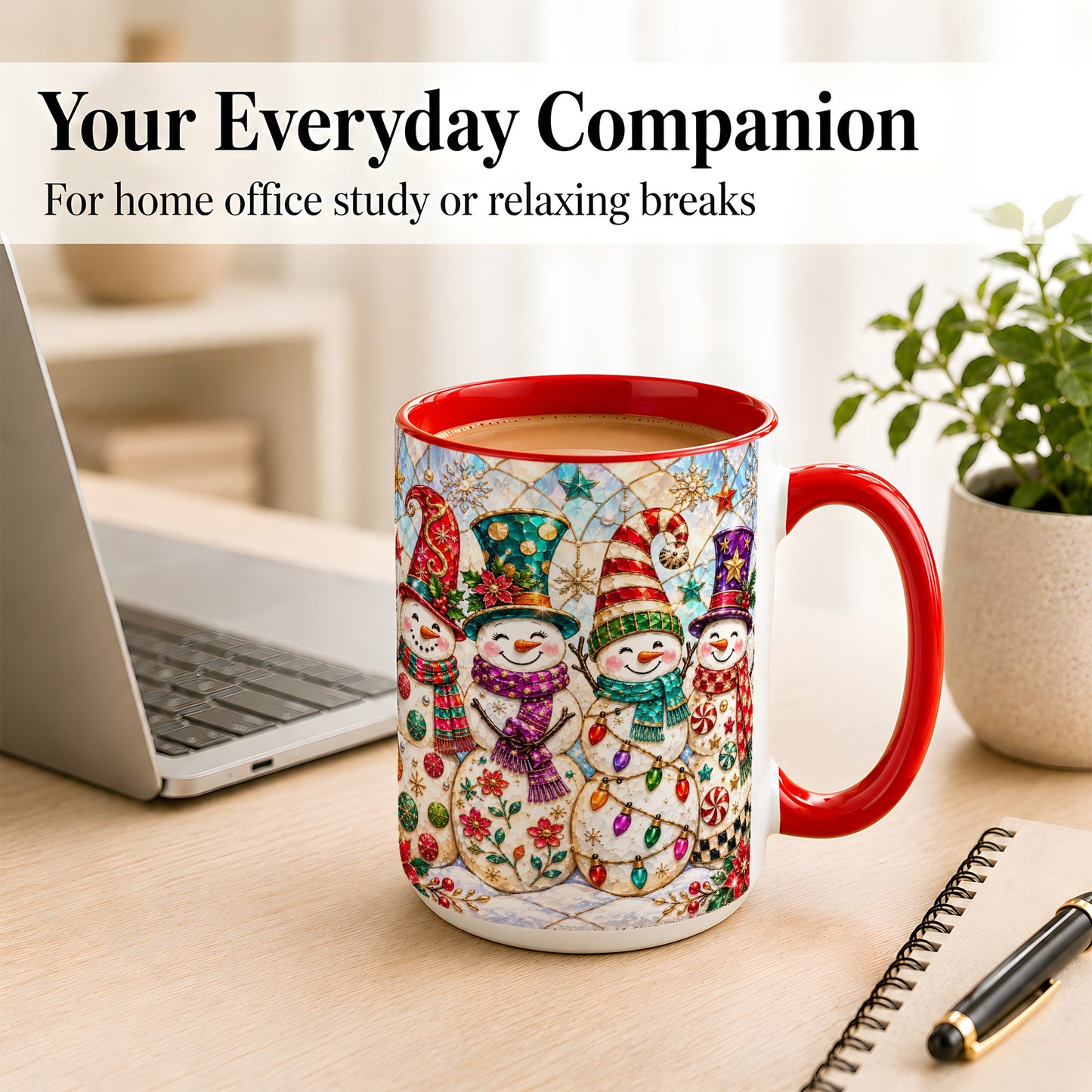 #pl[15oz|Red] Snowman Family Coffee Mug, Christmas Snowman Mug, Ceramic Cup