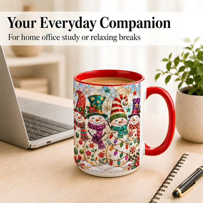 #pl[15oz|Red] Snowman Family Coffee Mug, Christmas Snowman Mug, Ceramic Cup