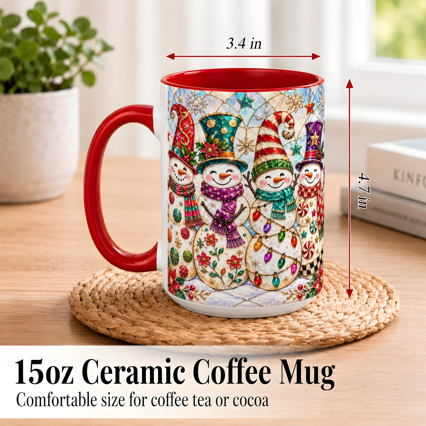 #pl[15oz|Red] Snowman Family Coffee Mug, Christmas Snowman Mug, Ceramic Cup