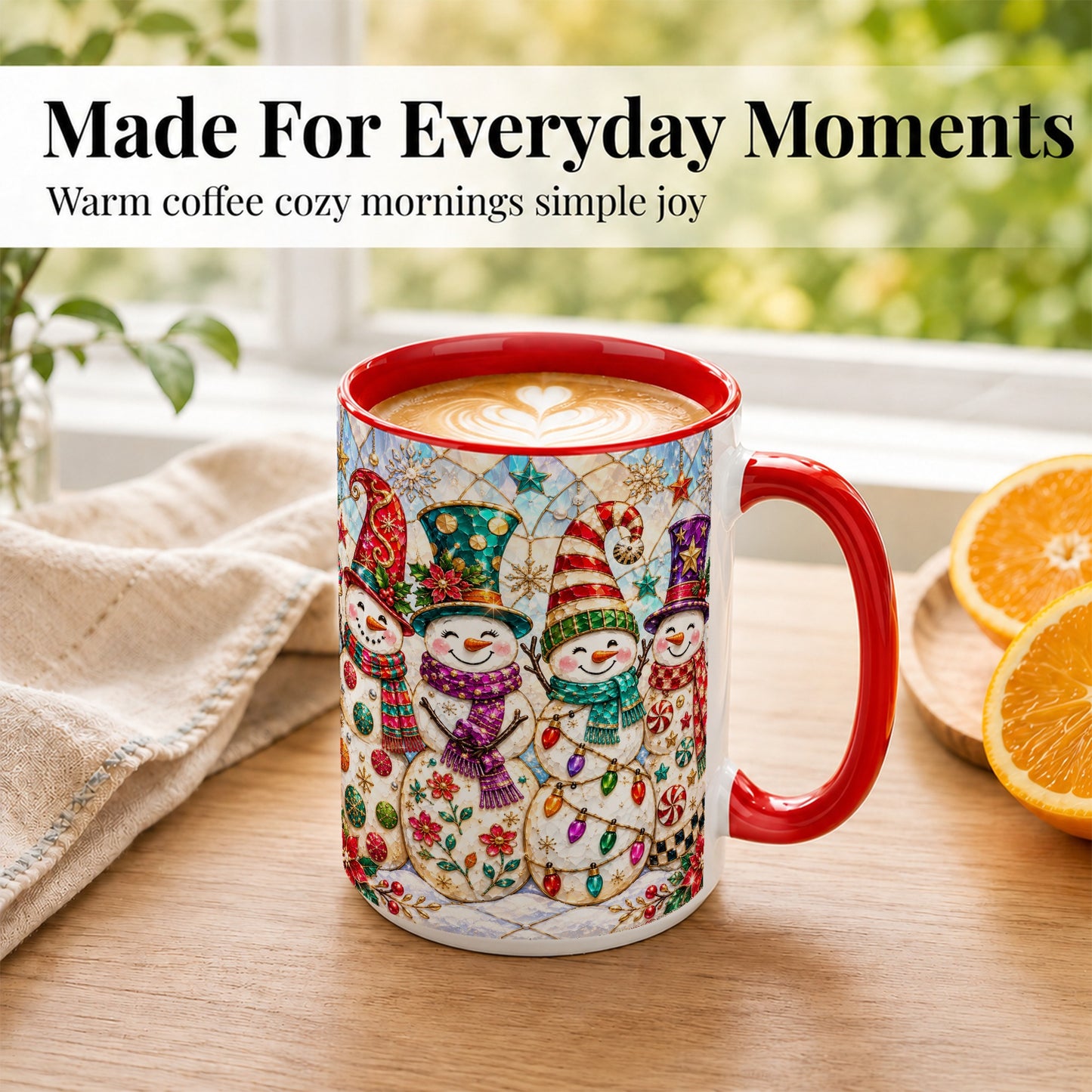 #pl[15oz|Red] Snowman Family Coffee Mug, Christmas Snowman Mug, Ceramic Cup