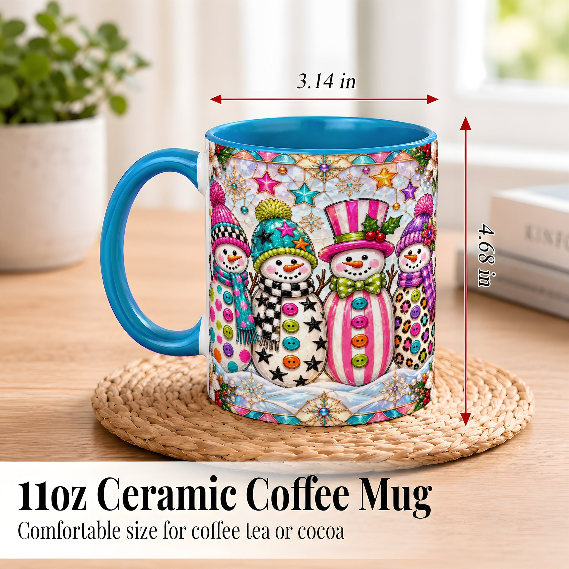 #pl[11oz|Blue] Colorful Snowman Crew Coffee Mug, Christmas Snowman Mug, Ceramic Cup