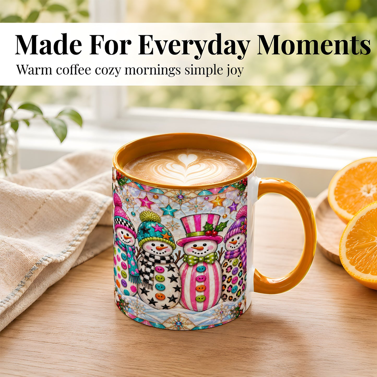 #pl[11oz|Orange] Colorful Snowman Crew Coffee Mug, Christmas Snowman Mug, Ceramic Cup