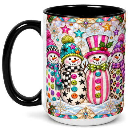 #pl[15oz|Black] Colorful Snowman Crew Coffee Mug, Christmas Snowman Mug, Ceramic Cup