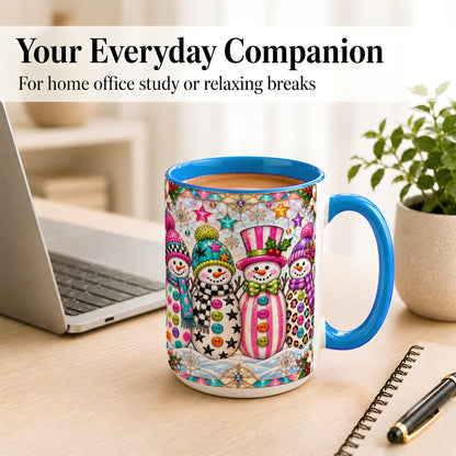 #pl[15oz|Blue] Colorful Snowman Crew Coffee Mug, Christmas Snowman Mug, Ceramic Cup