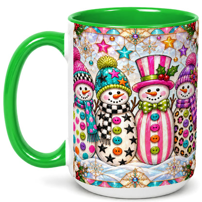 #pl[15oz|Green] Colorful Snowman Crew Coffee Mug, Christmas Snowman Mug, Ceramic Cup