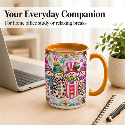 #pl[15oz|Orange] Colorful Snowman Crew Coffee Mug, Christmas Snowman Mug, Ceramic Cup