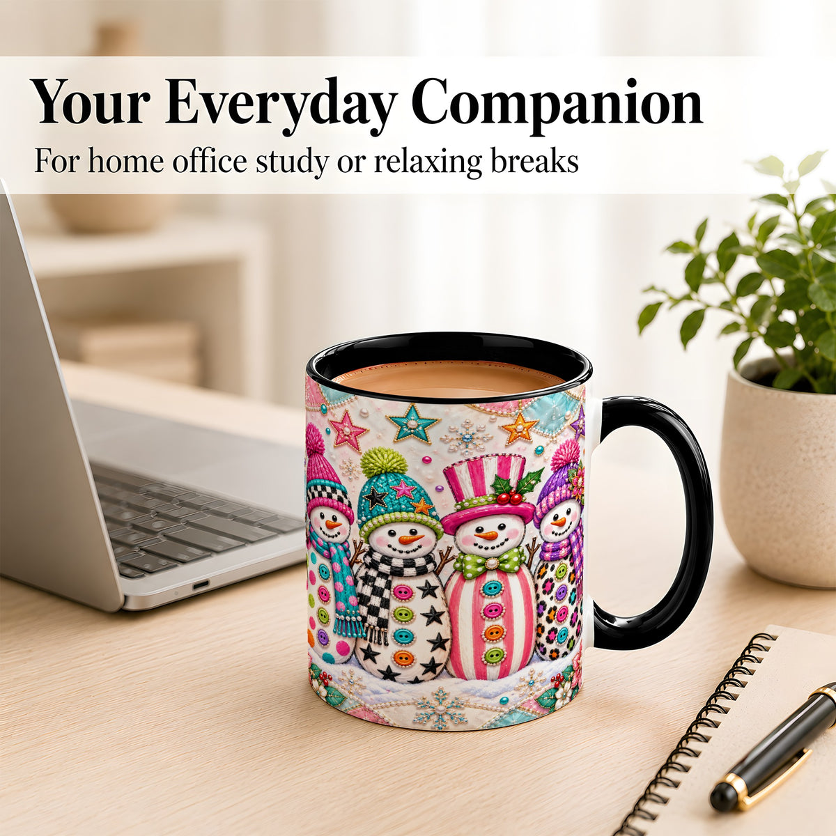 #pl[11oz|Black] Patchwork Snowman Coffee Mug, Colorful Christmas Snowman Mug, Ceramic Cup