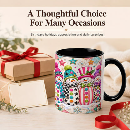 #pl[11oz|Black] Patchwork Snowman Coffee Mug, Colorful Christmas Snowman Mug, Ceramic Cup