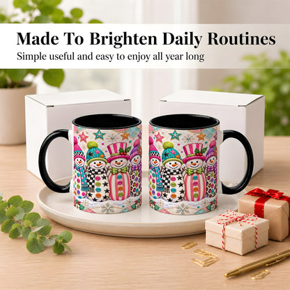 #pl[11oz|Black] Patchwork Snowman Coffee Mug, Colorful Christmas Snowman Mug, Ceramic Cup