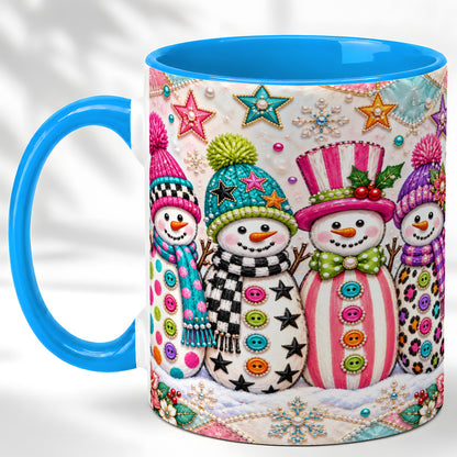 #pl[11oz|Blue] Patchwork Snowman Coffee Mug, Colorful Christmas Snowman Mug, Ceramic Cup