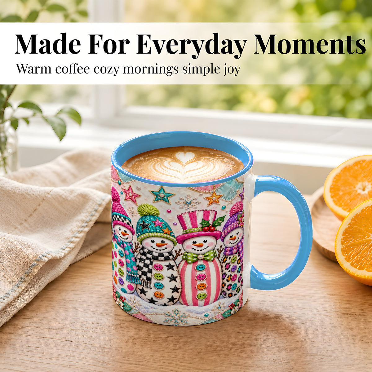 #pl[11oz|Blue] Patchwork Snowman Coffee Mug, Colorful Christmas Snowman Mug, Ceramic Cup