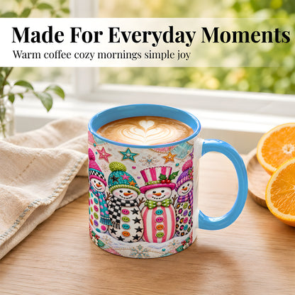 #pl[11oz|Blue] Patchwork Snowman Coffee Mug, Colorful Christmas Snowman Mug, Ceramic Cup