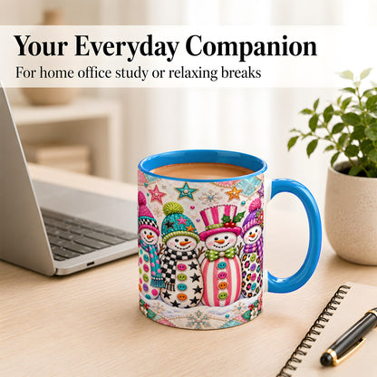 #pl[11oz|Blue] Patchwork Snowman Coffee Mug, Colorful Christmas Snowman Mug, Ceramic Cup