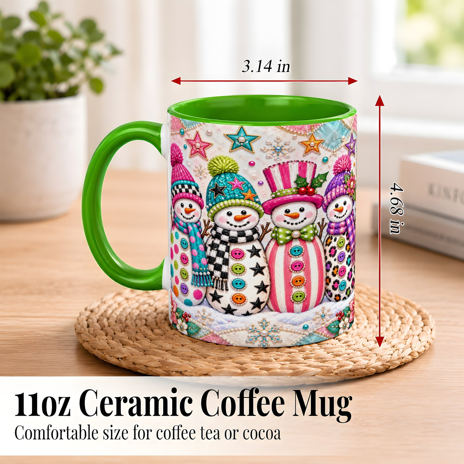 #pl[11oz|Green] Patchwork Snowman Coffee Mug, Colorful Christmas Snowman Mug, Ceramic Cup