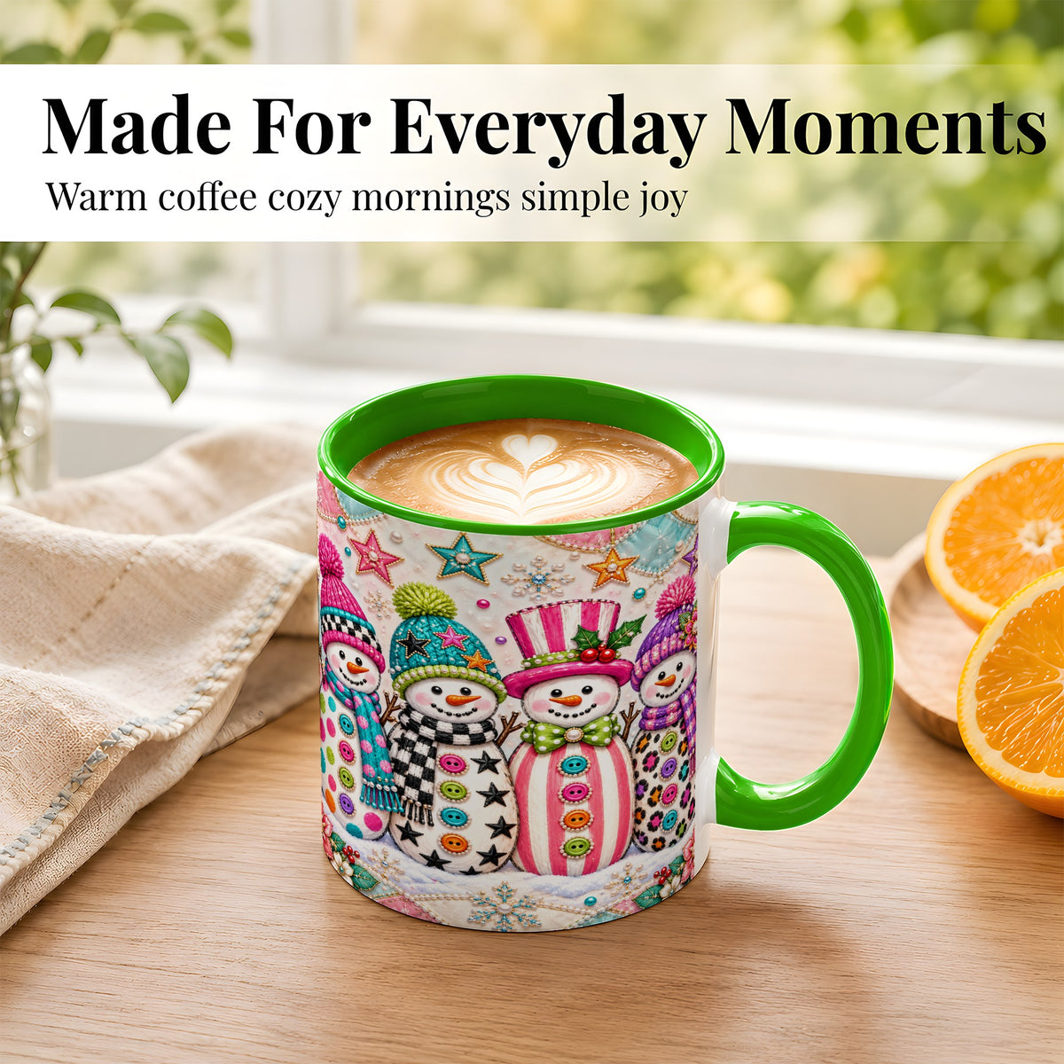 #pl[11oz|Green] Patchwork Snowman Coffee Mug, Colorful Christmas Snowman Mug, Ceramic Cup