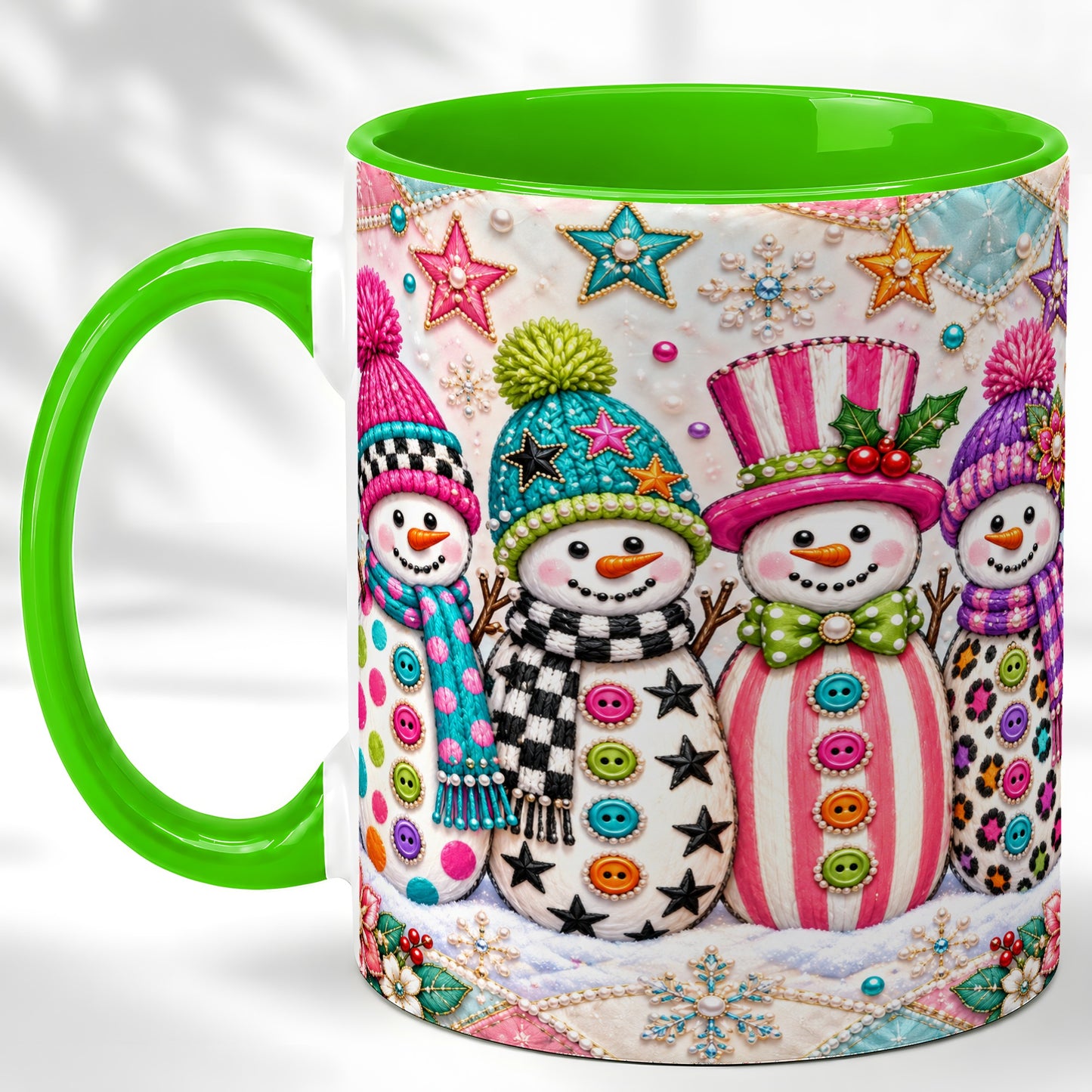 #pl[11oz|Green] Patchwork Snowman Coffee Mug, Colorful Christmas Snowman Mug, Ceramic Cup