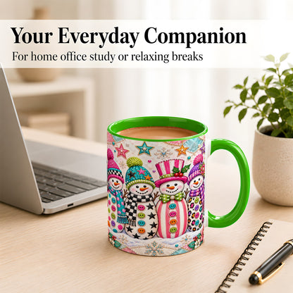 #pl[11oz|Green] Patchwork Snowman Coffee Mug, Colorful Christmas Snowman Mug, Ceramic Cup