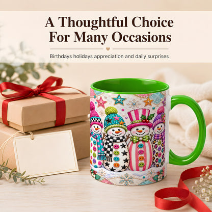 #pl[11oz|Green] Patchwork Snowman Coffee Mug, Colorful Christmas Snowman Mug, Ceramic Cup